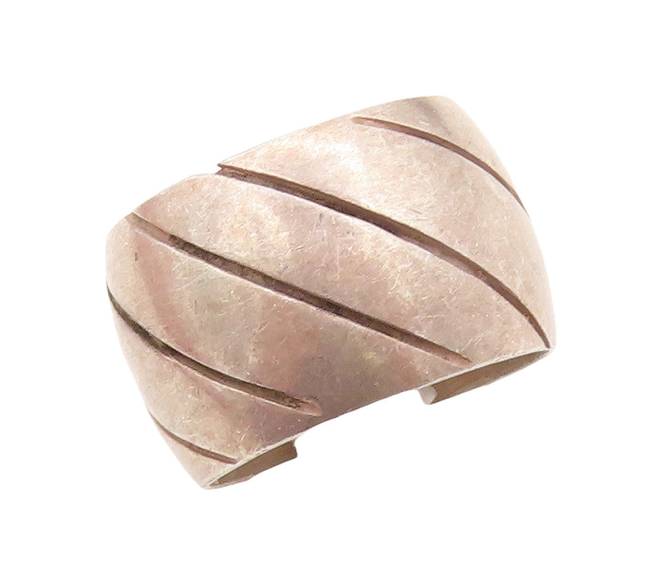 925 Sterling Silver Vintage Ring MEXICO Dark Tone Broad Grooved  Sz 6.5  RG31554