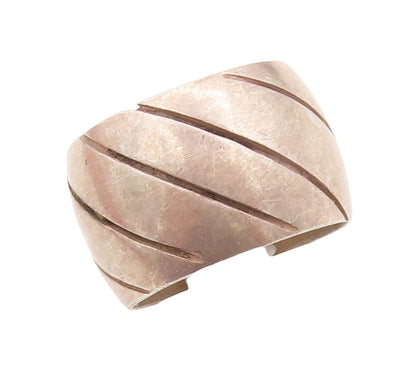 925 Sterling Silver Vintage Ring MEXICO Dark Tone Broad Grooved  Sz 6.5  RG31554