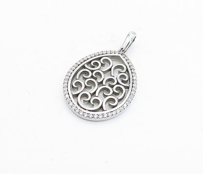 925 Sterling Silver  Vintage Shiny Cubic Zirconia Open Swirl Pendant  PT3686