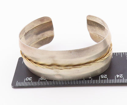 925 Sterling Silver  Vintage Shiny Two Tone Rope Twist Cuff Bracelet  BT9330