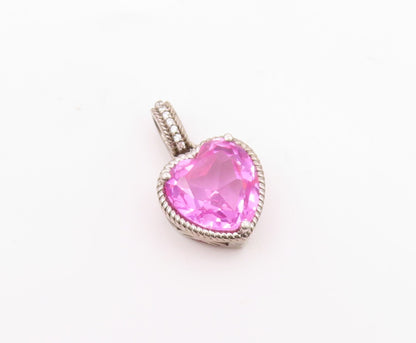 925 Silver  Vintage Ribbed Edge Tourmaline & Topaz Love Heart Pendant  PT20936