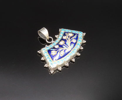 925 Silver  Vintage Double Sided Floral Enamel Cubic Zirconia Pendant  PT21004