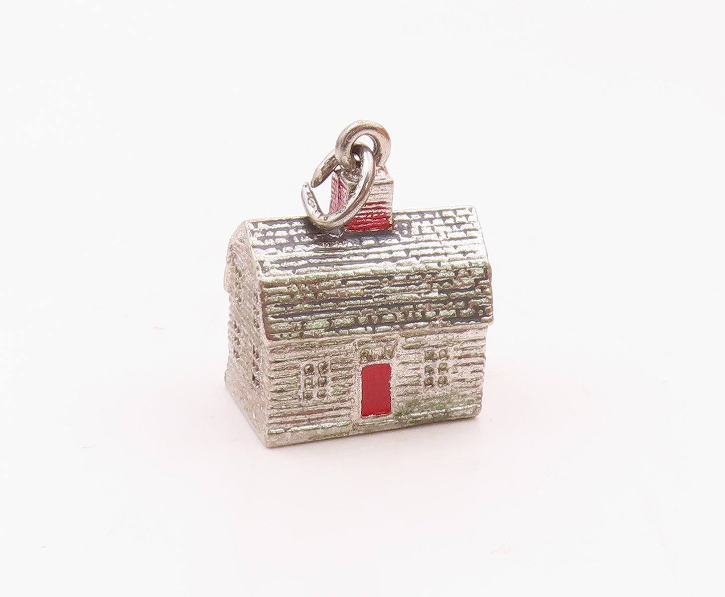 925 Sterling Silver  Vintage Enamel Door Shiny Farmhouse Pendant  PT17438
