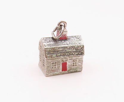 925 Sterling Silver  Vintage Enamel Door Shiny Farmhouse Pendant  PT17438