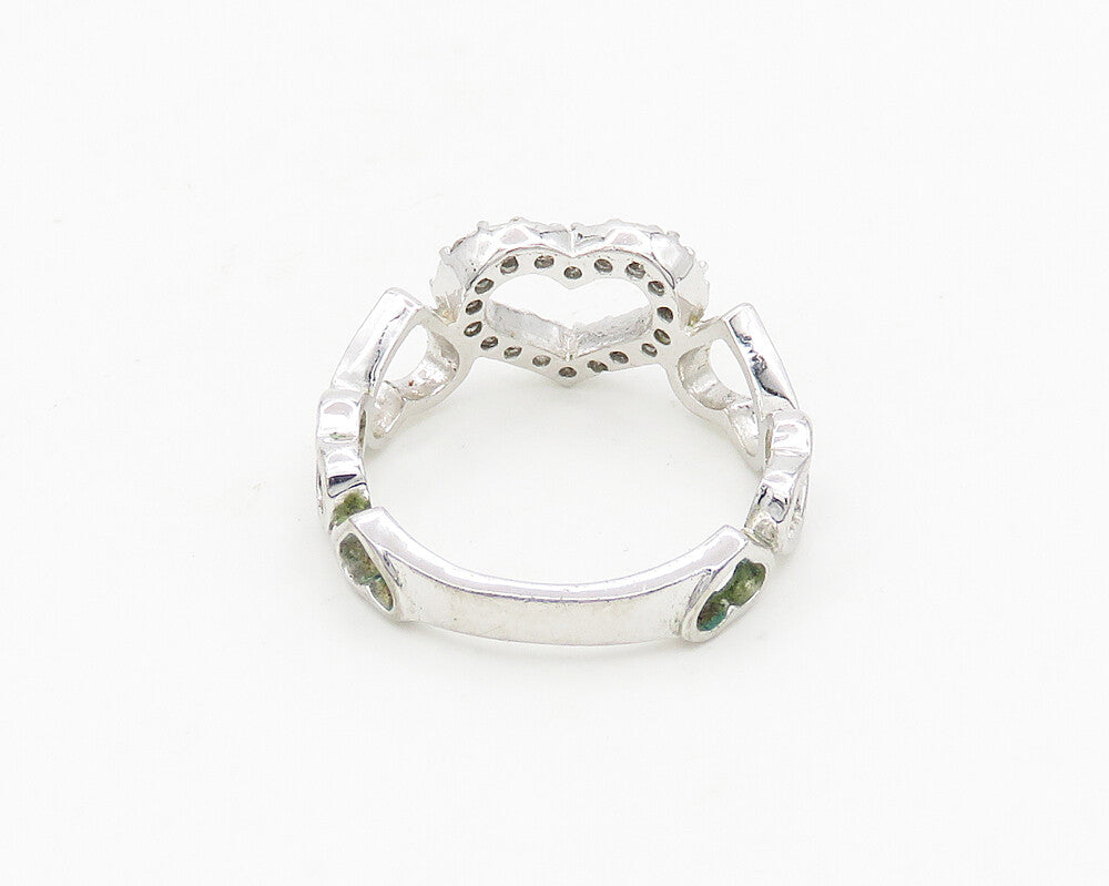 925 Sterling Silver  Shiny Topaz Open Love Hearts Band Ring Sz 7  RG18509