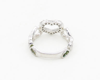 925 Sterling Silver  Shiny Topaz Open Love Hearts Band Ring Sz 7  RG18509