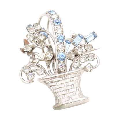 925 Sterling Silver Vintage Brooch CARL ART Rhinestone Flower Basket Pin BP12121