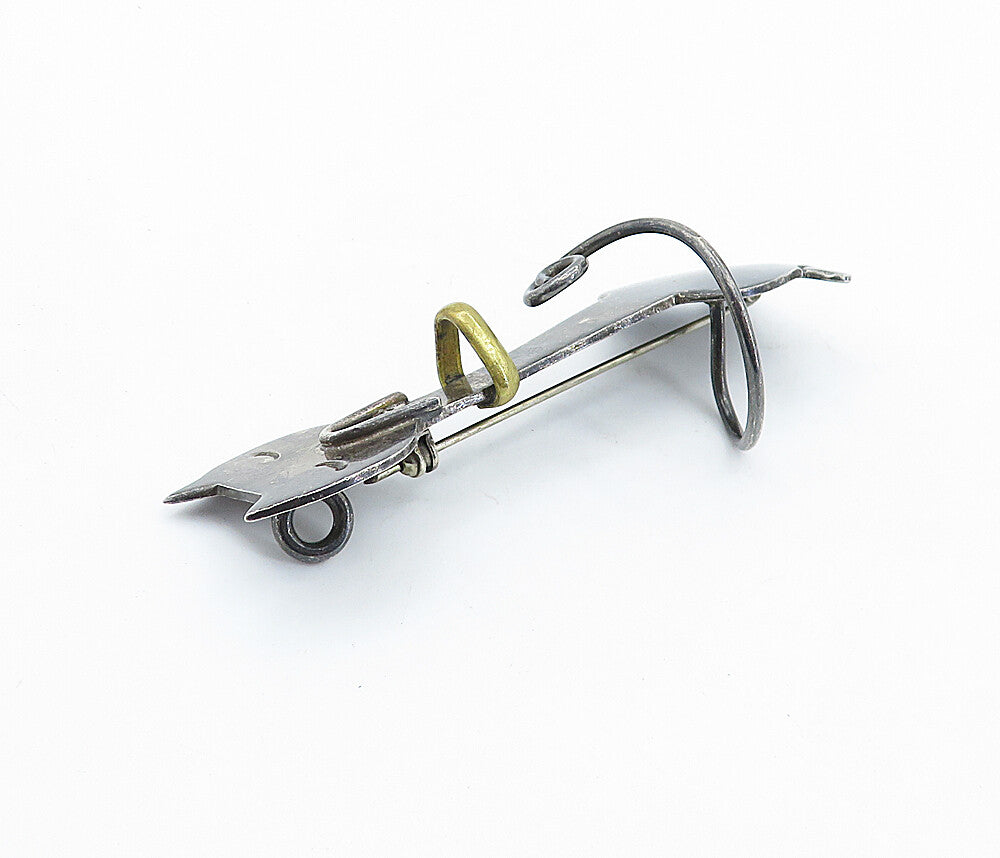 MEXICO 925 Sterling Silver  Vintage Two Tone Modernist Cat Brooch Pin  BP2074