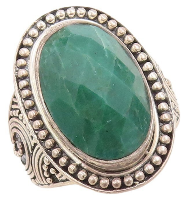 925 Sterling Silver Vintage Ring Swirly Carved Oval Gemstone  Sz 7.5  RG30611