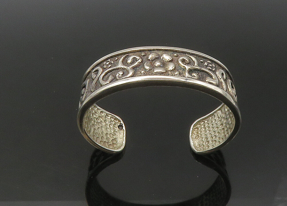 925 Sterling Silver  Vintage Shiny Floral Swirl Pattern Cuff Bracelet  BT8721