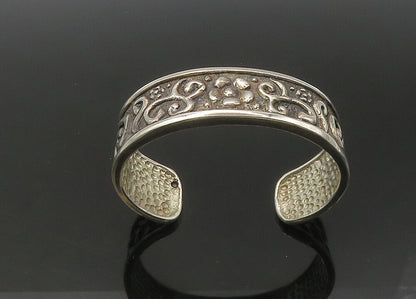 925 Sterling Silver  Vintage Shiny Floral Swirl Pattern Cuff Bracelet  BT8721