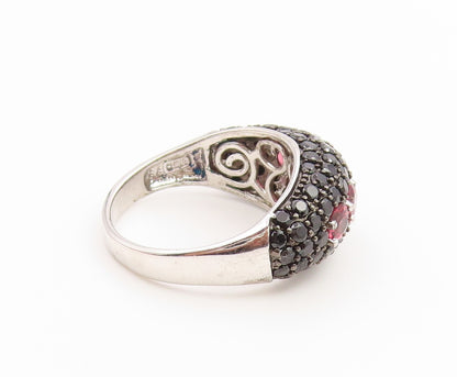 925 Sterling Silver Vintage Ring Garnet & Spinel Cluster Dome  Sz 9.5  RG36927