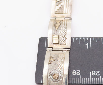 12k Gold 925 Sterling Silver Vintage Bracelet MARIANO NAVAJO Carved  BT10166