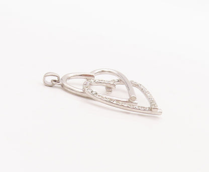 925 Sterling Silver Vintage Pendant CZ Beaded Double Heart Cutout   PT23148