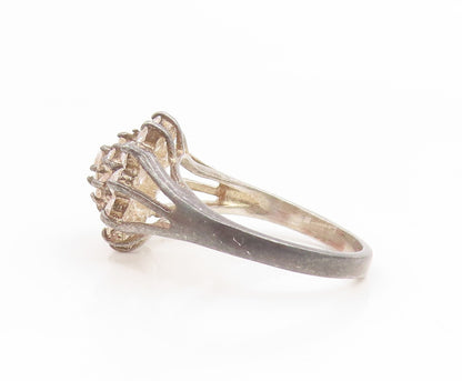 925 Sterling Silver Vintage Ring Sparkling CZ Floral Cluster  Sz 7.5  RG35080