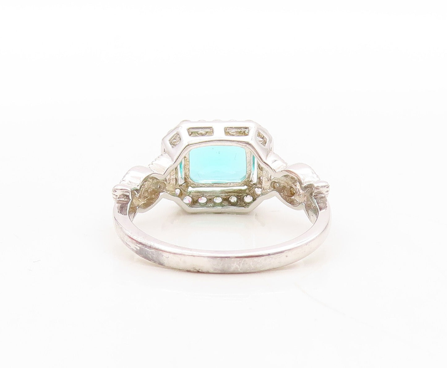 925 Sterling Silver Vintage Ring Designer Sea Blue & White CZ Inlay Sz 7 RG30896