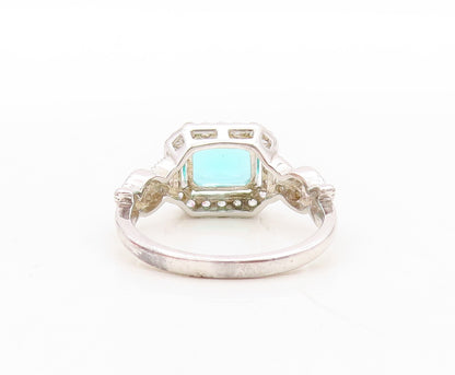 925 Sterling Silver Vintage Ring Designer Sea Blue & White CZ Inlay Sz 7 RG30896