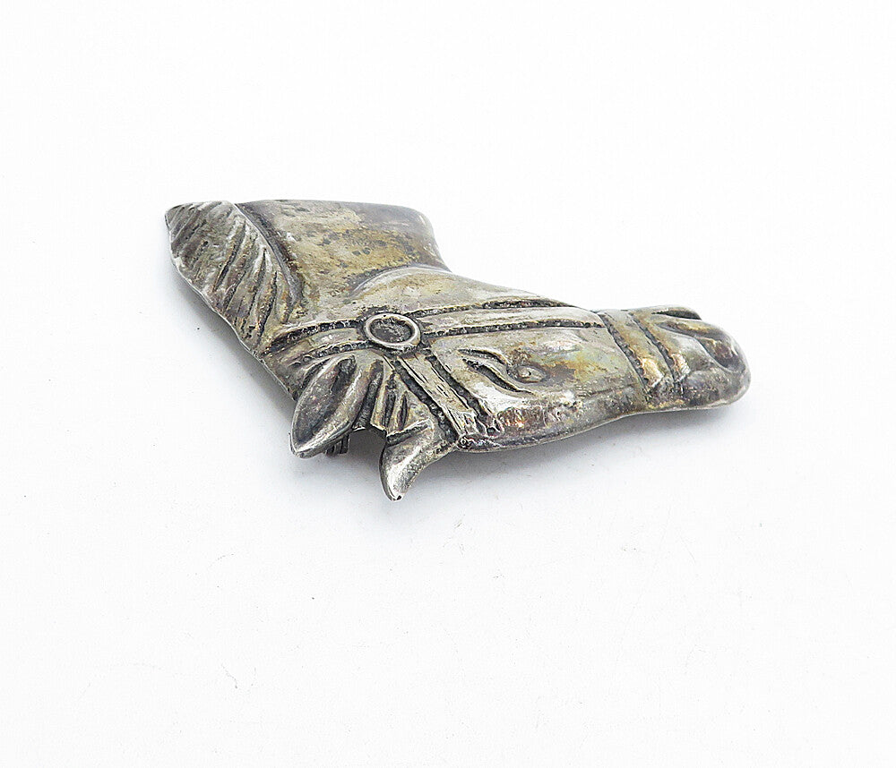 925 Sterling Silver  Vintage Dark Tone Etched Horse's Head Brooch Pin  BP1877