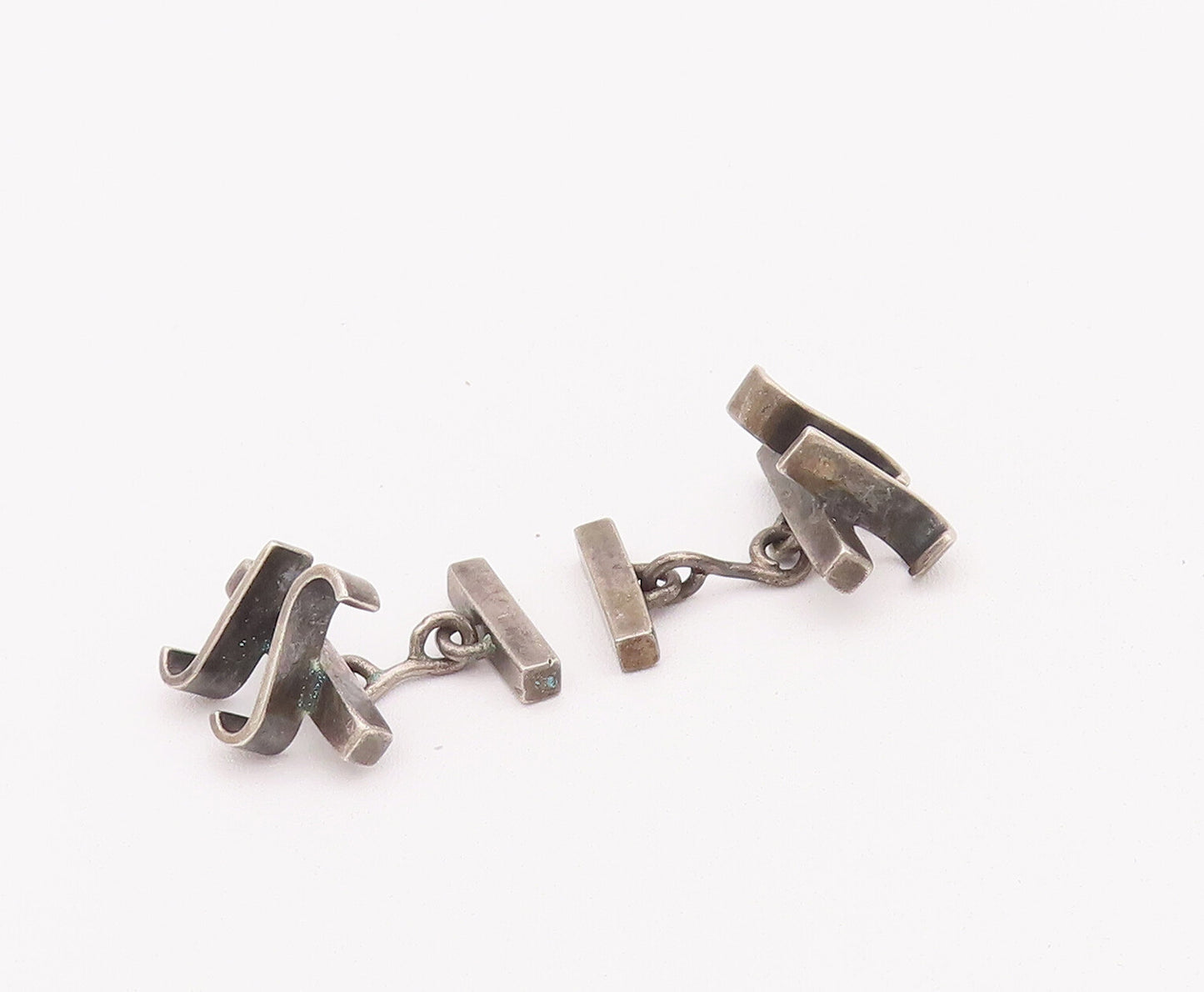 925 Sterling Silver Vintage Cufflinks Minimalist 'JS' Cutout Chained  TR3708