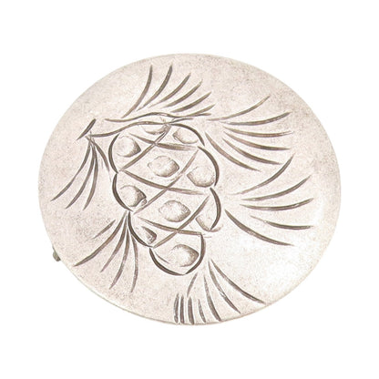 925 Sterling Silver Vintage Brooch Dark Tone Design Etched Coin  BP11491