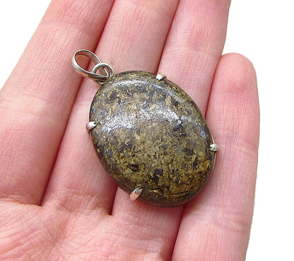 925 Sterling Silver  Vintage Cabochon Cut Jasper Oval Drop Pendant  PT1500