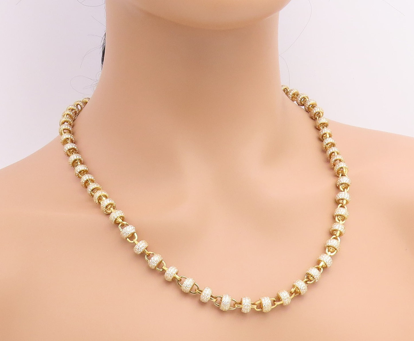 925 Sterling Silver Vintage Necklace Gold Plated CZ Cosmic Orb Chain  NE4931