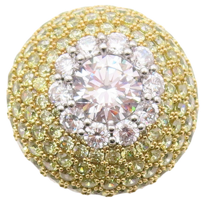 925 Sterling Silver Vintage Ring Designer Citrine & CZ Inlay Dome Sz 7.5 RG30815