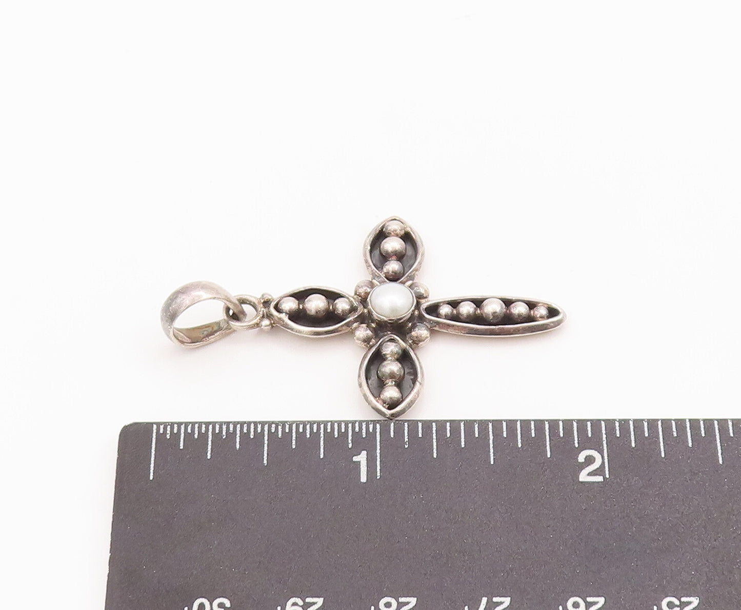 925 Sterling Silver Vintage Pendant SILPADA Faux Pearl Beaded Cross  PT22892
