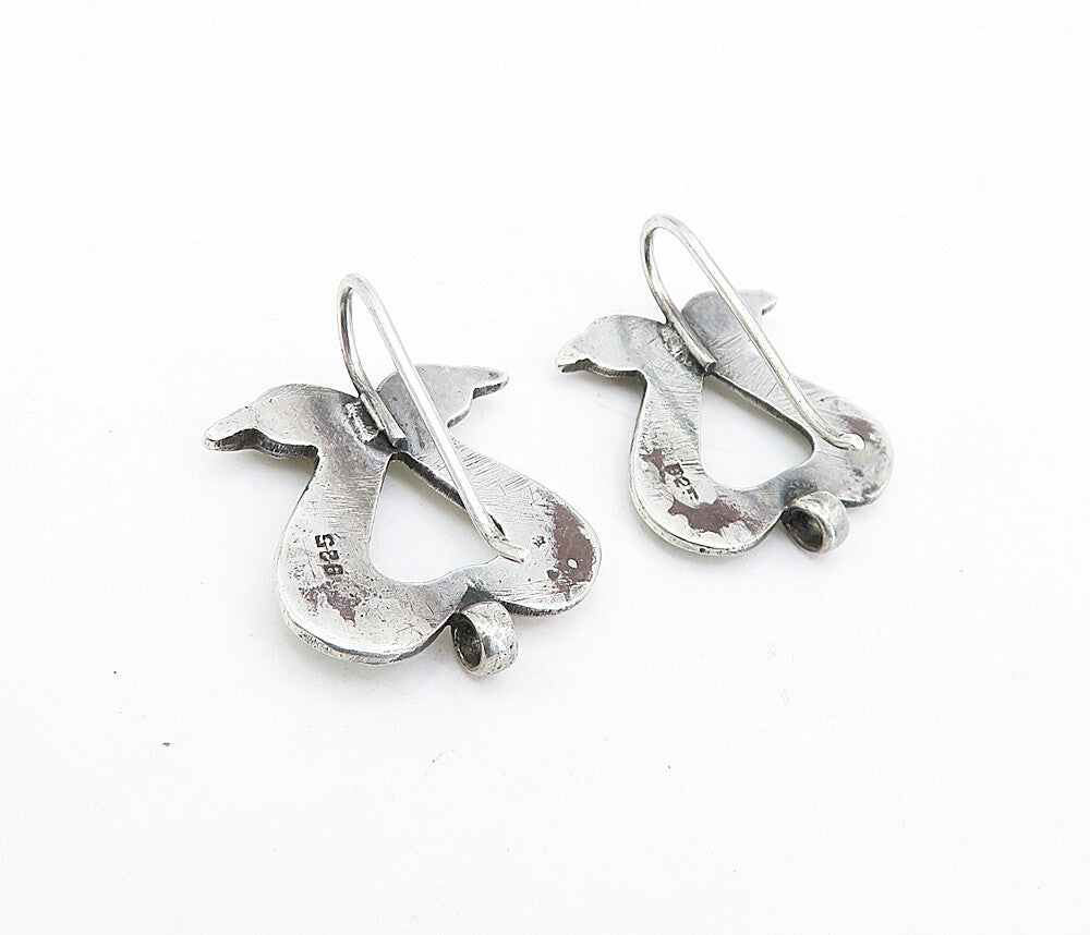 925 Sterling Silver Vintage Shiny Double Swan's Head Drop Earrings EG2403