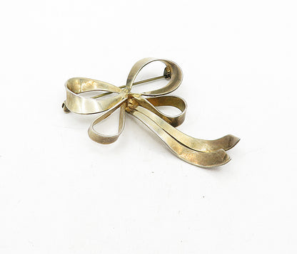 925 Sterling Silver  Vintage Dark Tone Bow Tied Ribbon Brooch Pin  BP1448