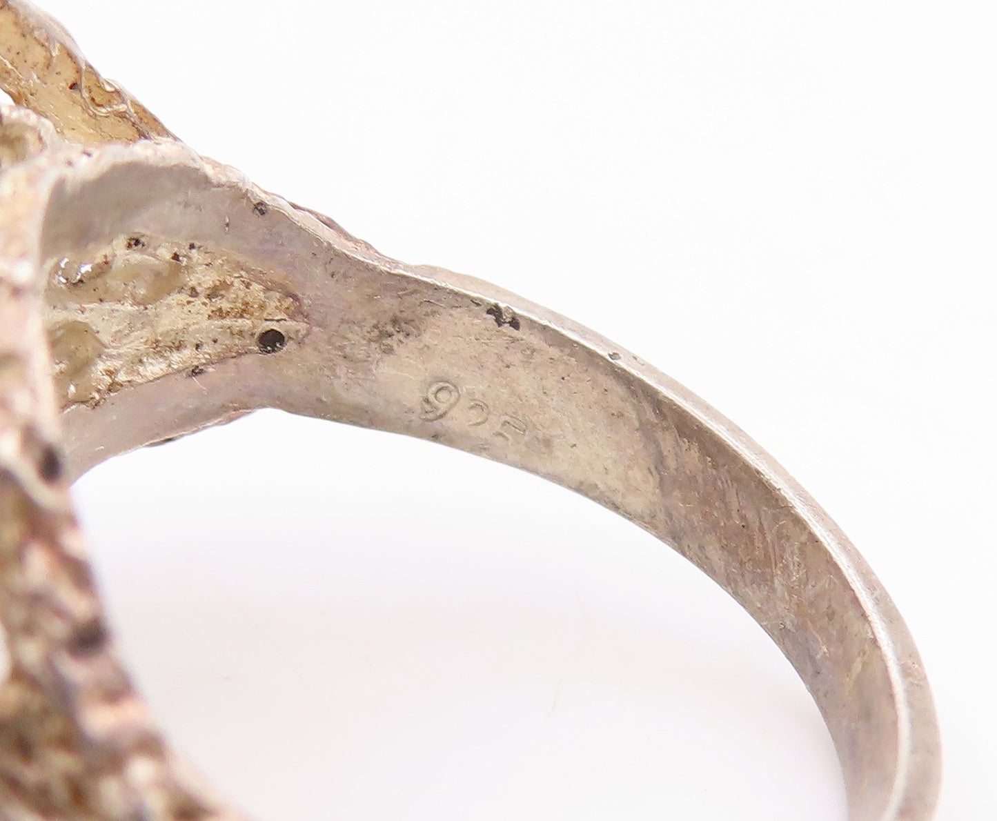 925 Sterling Silver Vintage Ring Jade Brutalist Design Band  Sz 7.5  RG35963