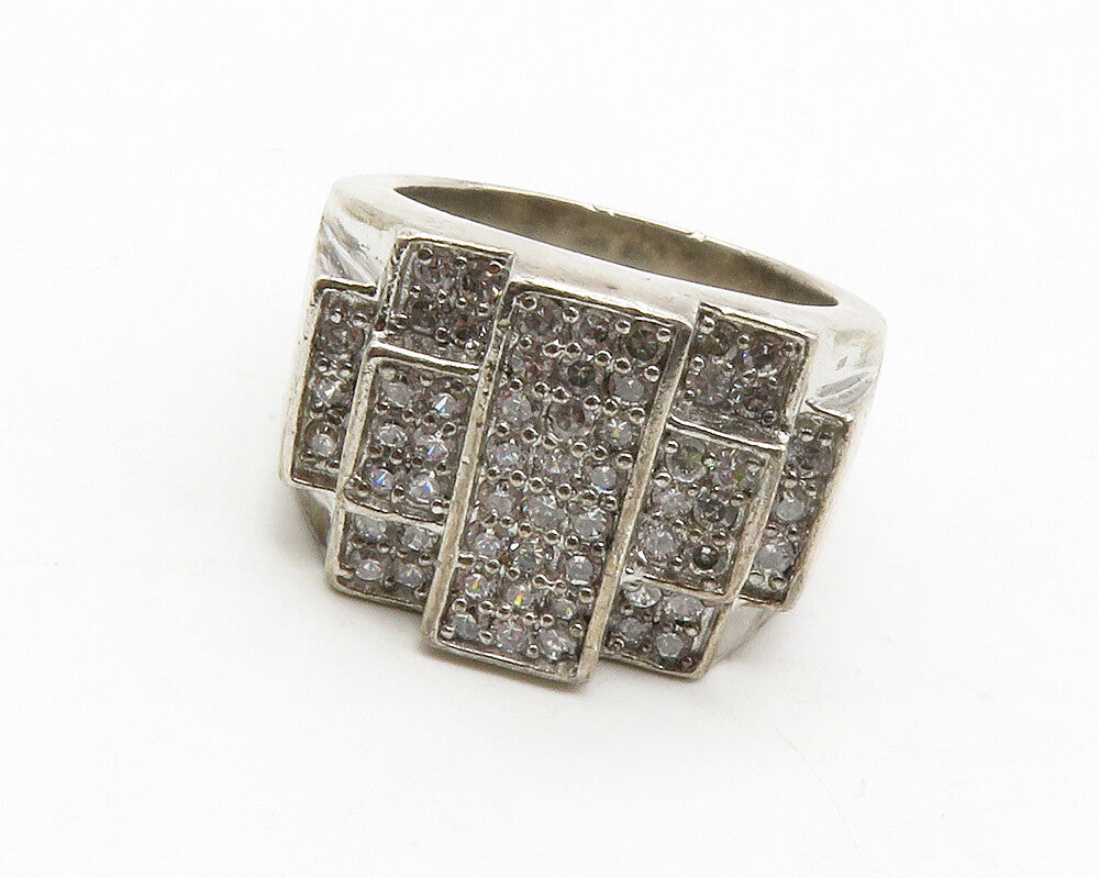 925 Sterling Silver  Vintage Cubic Zirconia Cocktail Ring Sz 11.5  RG13834