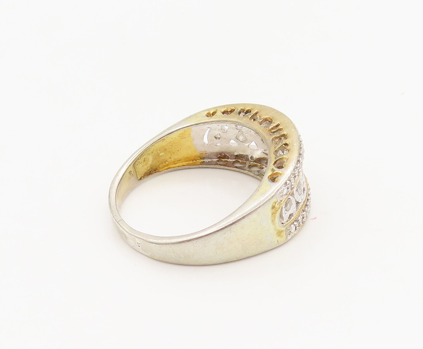 925 Sterling Silver  Vintage Love Heart Cutout Diamond Band Ring Sz 7  RG26937