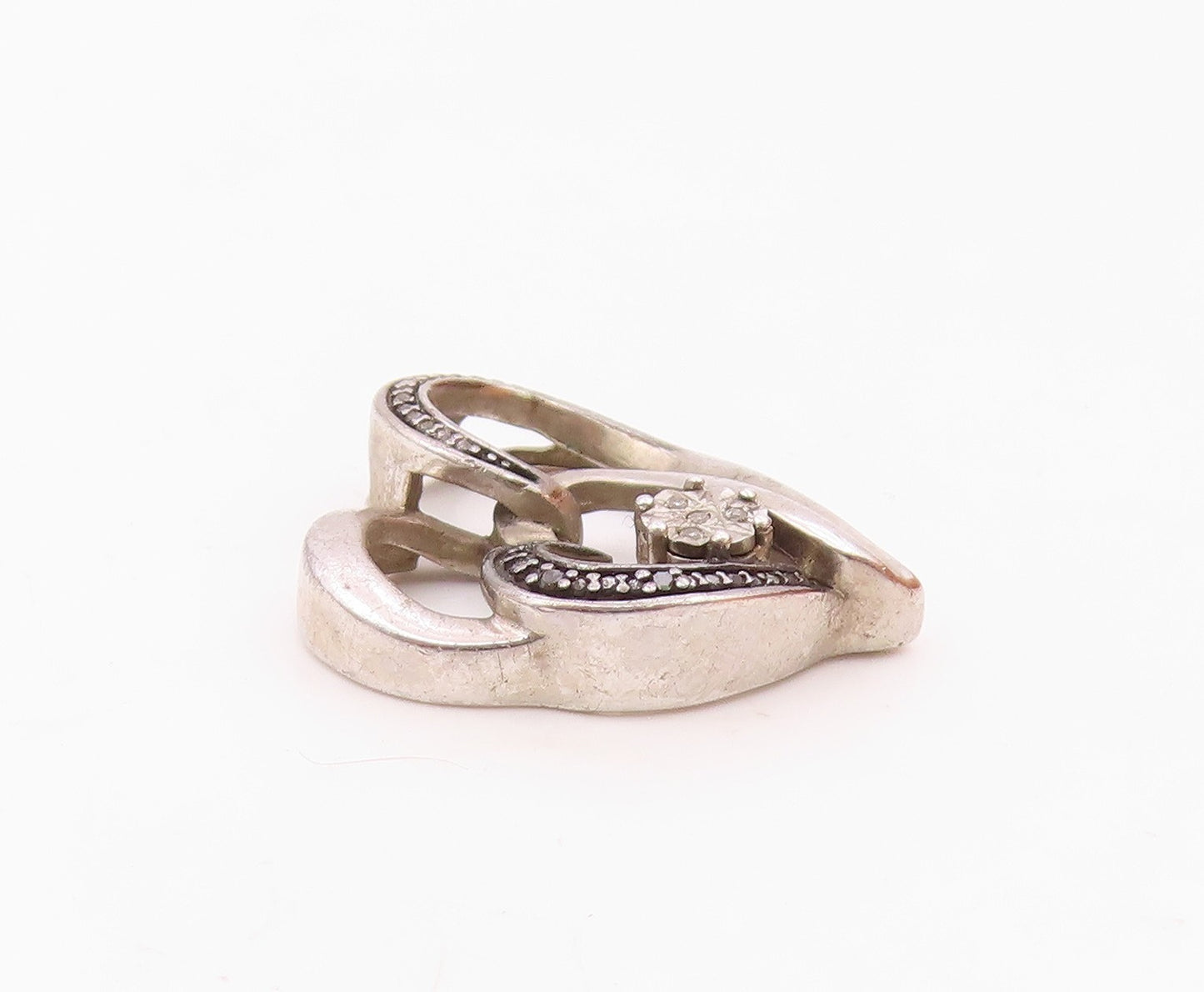 925 Sterling Silver  Vintage Genuine Diamond Love Heart Pendant  PT16801