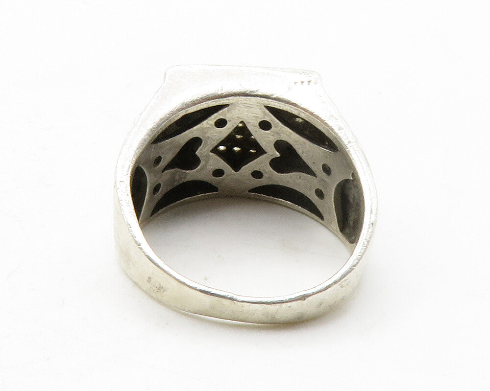 925 Sterling Silver  Vintage Topaz & Black Hematite Band Ring Sz 9.5  RG13246