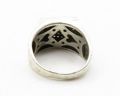 925 Sterling Silver  Vintage Topaz & Black Hematite Band Ring Sz 9.5  RG13246