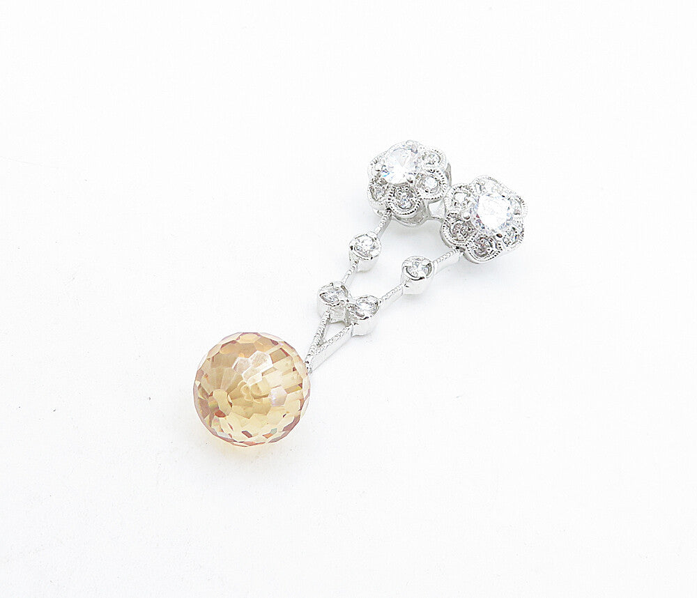 925 Sterling Silver  Cubic Zirconia Faceted Bead Floral Slide Pendant  PT4639