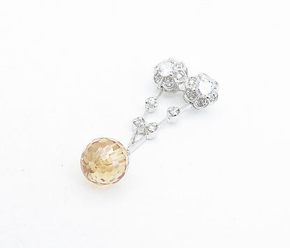 925 Sterling Silver  Cubic Zirconia Faceted Bead Floral Slide Pendant  PT4639