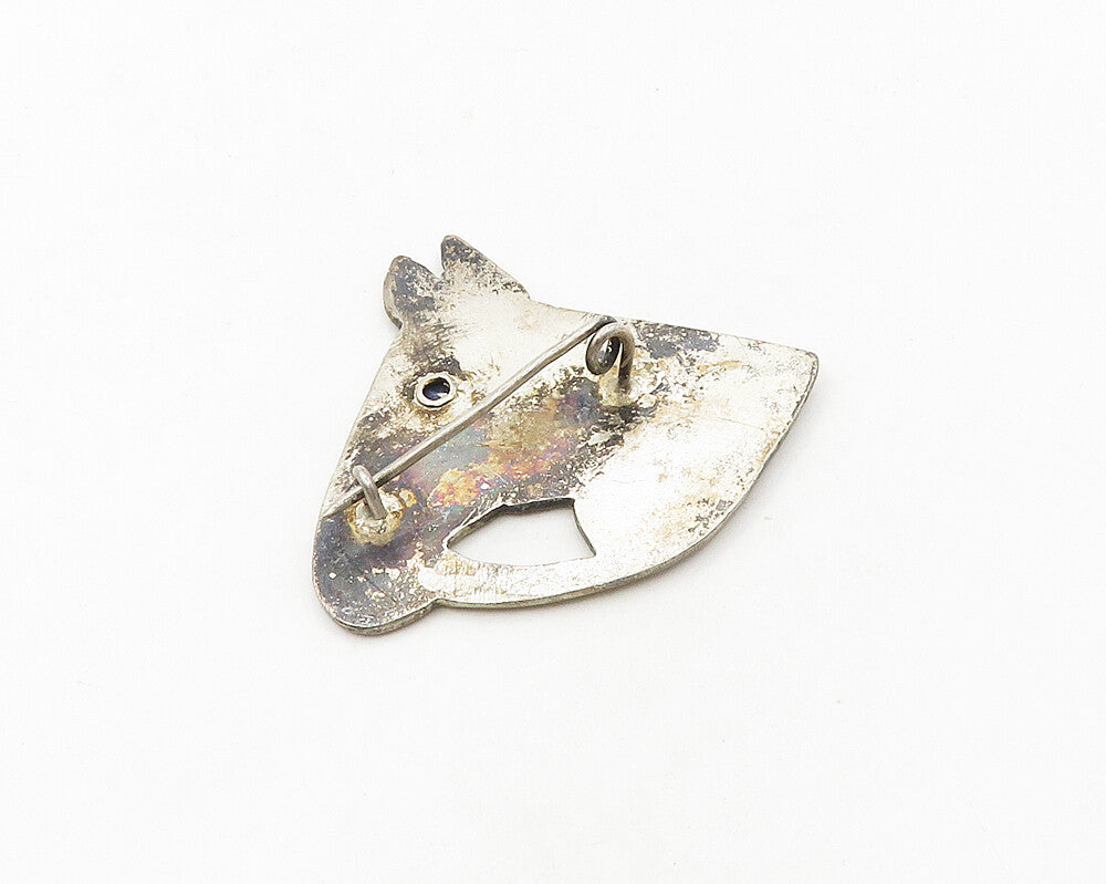 925 Sterling Silver  Vintage Sapphire Eye Horse's Head Brooch Pin  BP7554