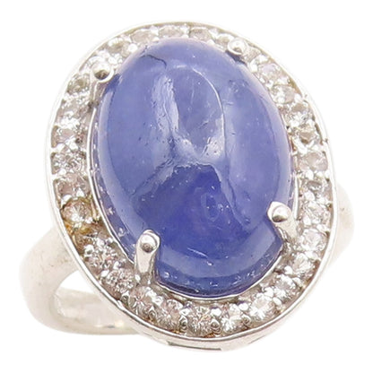 925 Sterling Silver Vintage Ring Oval Lapis Lazuli & Halo CZ Band  Sz 7  RG36183