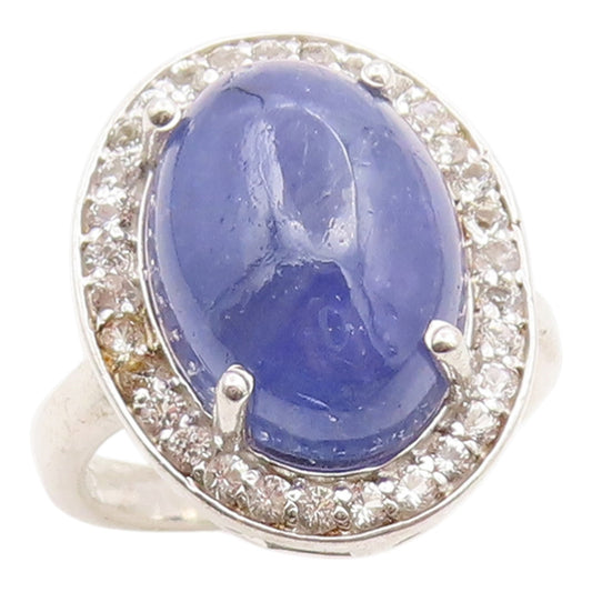 925 Sterling Silver Vintage Ring Oval Lapis Lazuli & Halo CZ Band  Sz 7  RG36183