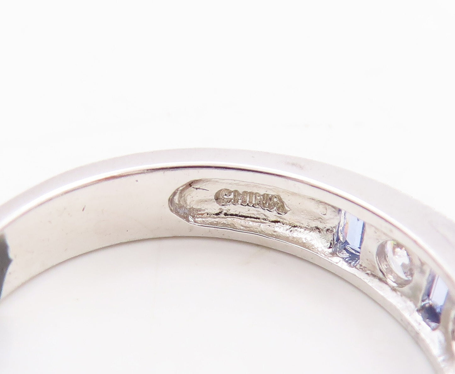 925 Sterling Silver Vintage Ring Rectangle Tanzanite Round CZ Band Sz 7 RG29221