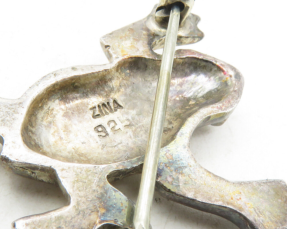 ZINA 925 Sterling Silver  Vintage Dark Tone Frog Motif Brooch Pin  BP3626