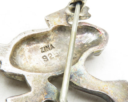 ZINA 925 Sterling Silver  Vintage Dark Tone Frog Motif Brooch Pin  BP3626