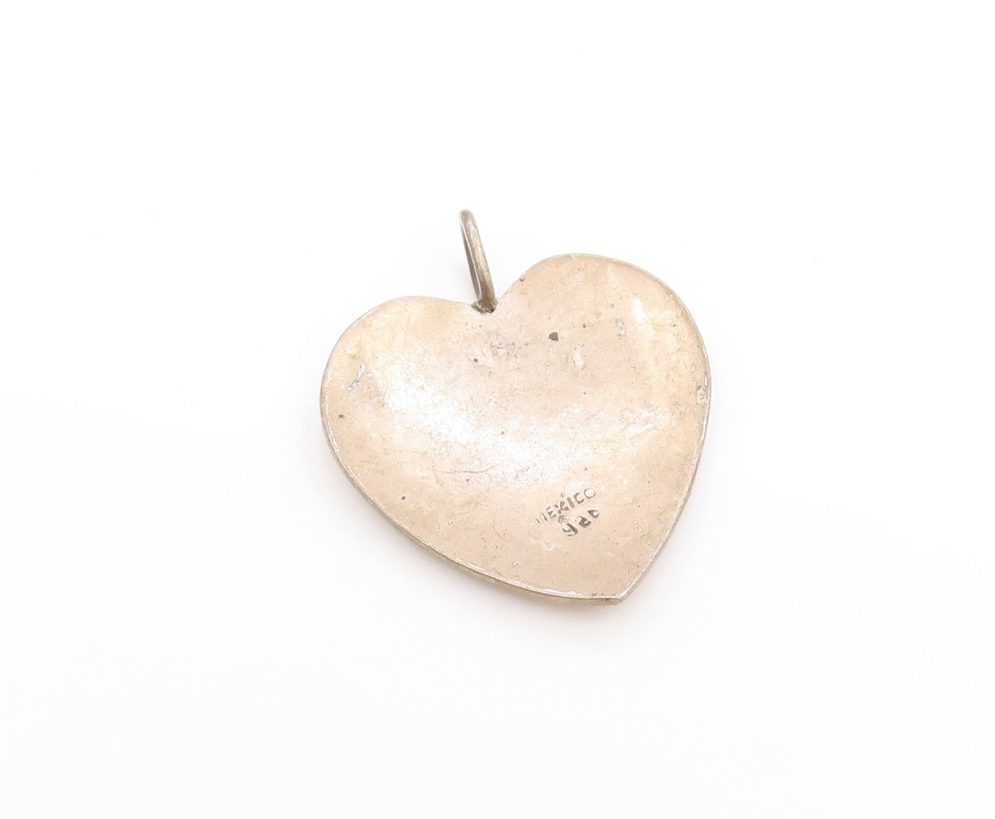 925 Sterling Silver Vintage Pendant Etched Tribal Floral Love Heart  PT25089