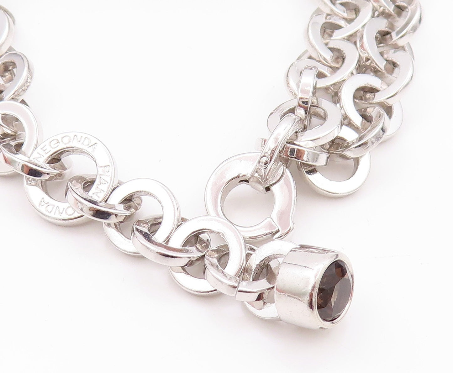 925 Sterling Silver Vintage Bracelet PIANEGONDA Round Smoky Quartz  BT11181