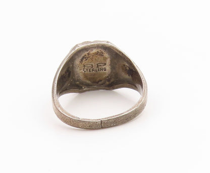 925 Sterling Silver Vintage Ring Antique Enamel 1958 LCCS Shield Sz 8.5 RG35507