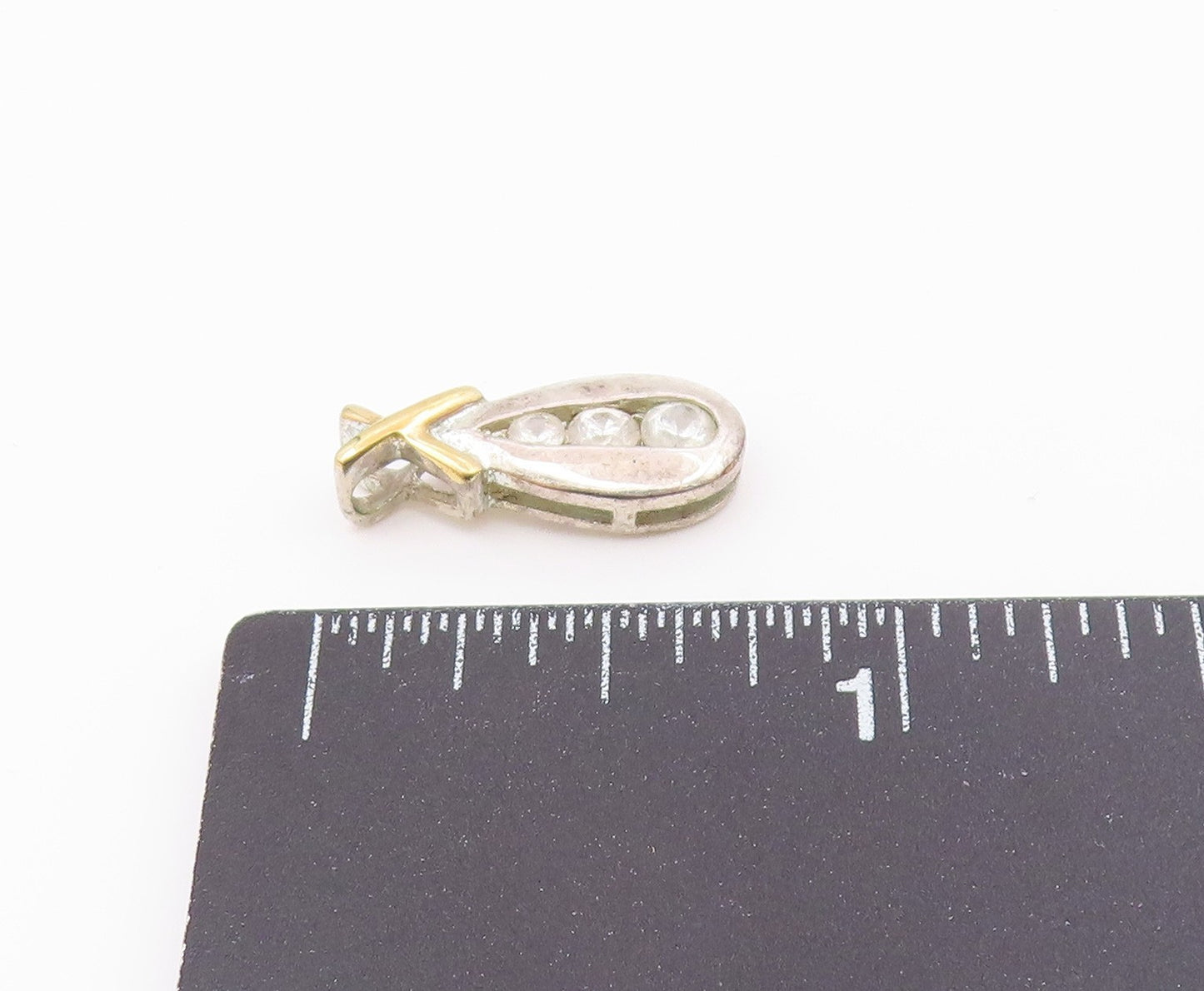 925 Sterling Silver  Vintage Petite Topaz 2 Tone Crossed Bail Pendant  PT18838