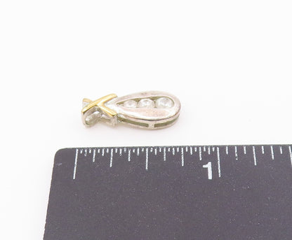 925 Sterling Silver  Vintage Petite Topaz 2 Tone Crossed Bail Pendant  PT18838
