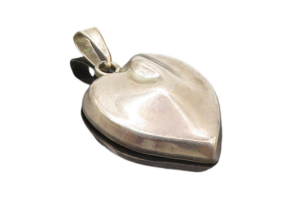 MEXICO 925 Sterling Silver  Vintage Smooth Hollow Love Heart Pendant  PT7322